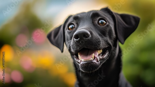 Close-up Portrait of a Happy Black Dog