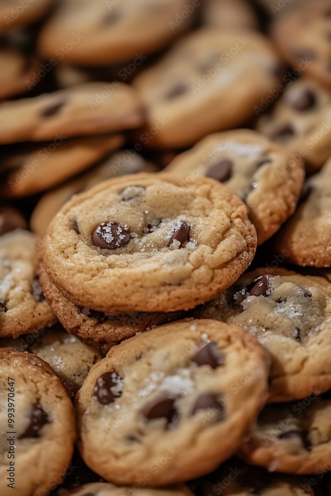 Close-up of Chocolate Chip Cookies with Sea Salt. Close-up of Chocolate Chip Cookies with Sea Salt.