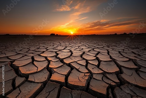 Droughtscape A Surreal Closeup of Cracked Earth At Sunset - Barren, Arid Terrain of Desolation