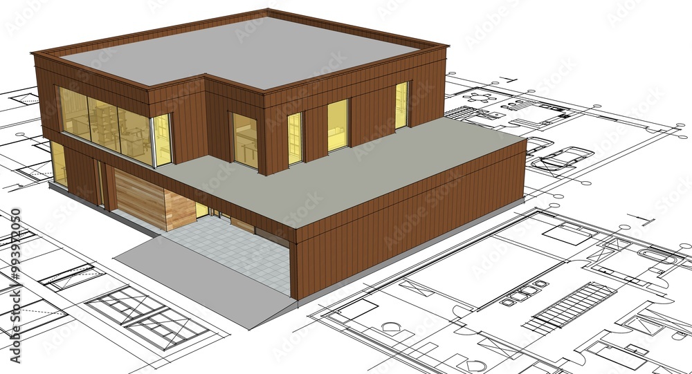 house architectural project sketch 3d illustration house architectural project sketch 3d illustration