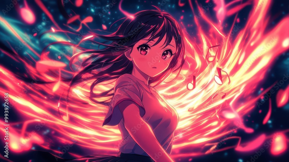Anime Girl with Magical Music Notes An anime girl conjuring music from the air Anime Girl with Magical Music Notes An anime girl conjuring music from the air