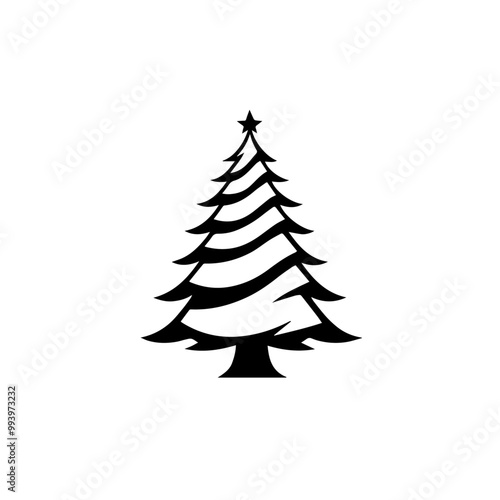 Elegant Christmas Tree Silhouette Vector with Star. vector line art.