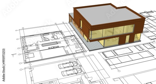 house architectural project sketch 3d illustration