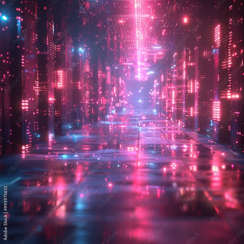 A futuristic neon-lit holographic art piece in a digital space. A futuristic neon-lit holographic art piece in a digital space.