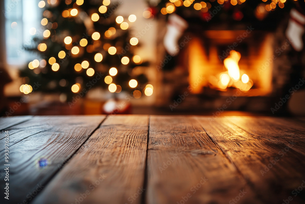 Enjoying the warmth of a cozy Christmas atmosphere with an empty wooden table and festive decor Enjoying the warmth of a cozy Christmas atmosphere with an empty wooden table and festive decor