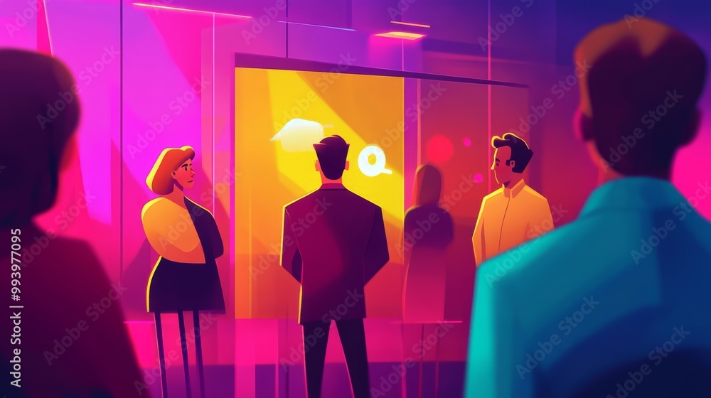 People Admiring Art in a Gallery - A Vibrant and Colorful Scene People Admiring Art in a Gallery - A Vibrant and Colorful Scene