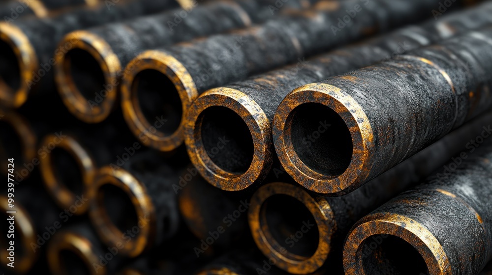 Close-up view of industrial pipes with a rusty finish. Close-up view of industrial pipes with a rusty finish.