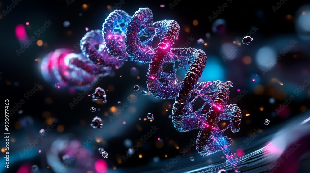 Vibrant DNA Helix with Colorful Molecular Elements Vibrant DNA Helix with Colorful Molecular Elements