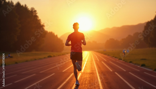 Silhouette of a Runner on a Track at Sunset