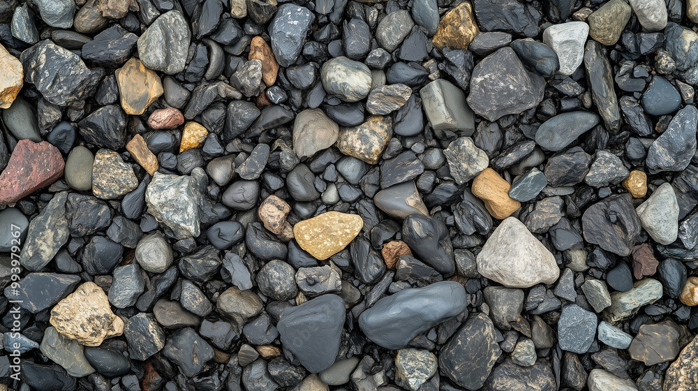 Variety of river stones and pebbles in black, gray, and earthy tones Variety of river stones and pebbles in black, gray, and earthy tones