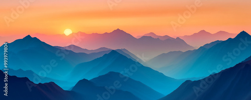 Views of mountains and forests with flowing rivers and a beautiful atmosphere Sunrise Over Foggy Mountain Valley 