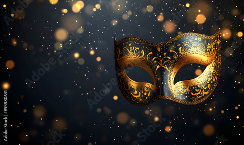 Wallpaper Mural Elegant Gold and Black Masquerade Mask with Sparkling Bokeh Lights design Torontodigital.ca