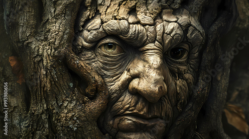 Old human face tree. Tree Ent. Illustration