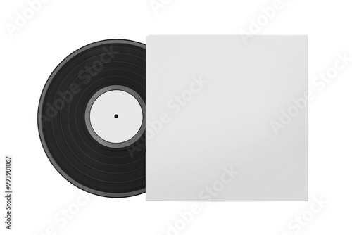 Vinyl record in white paper case. Vinyl envelope. Analog sound. Classic audio. Isolated on white