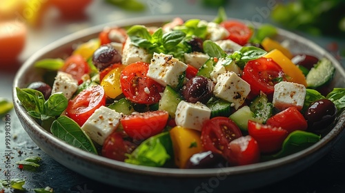 Vibrant Greek Salad with Fresh Veggies, Feta Cheese, and Olives for Healthy Eating