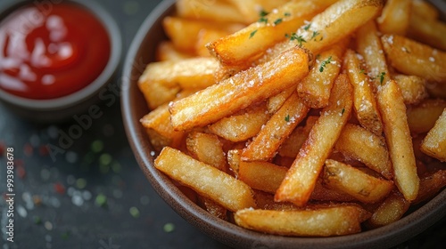 Delicious Plate of French Fries with Ketchup for Casual Dining or Menu Use