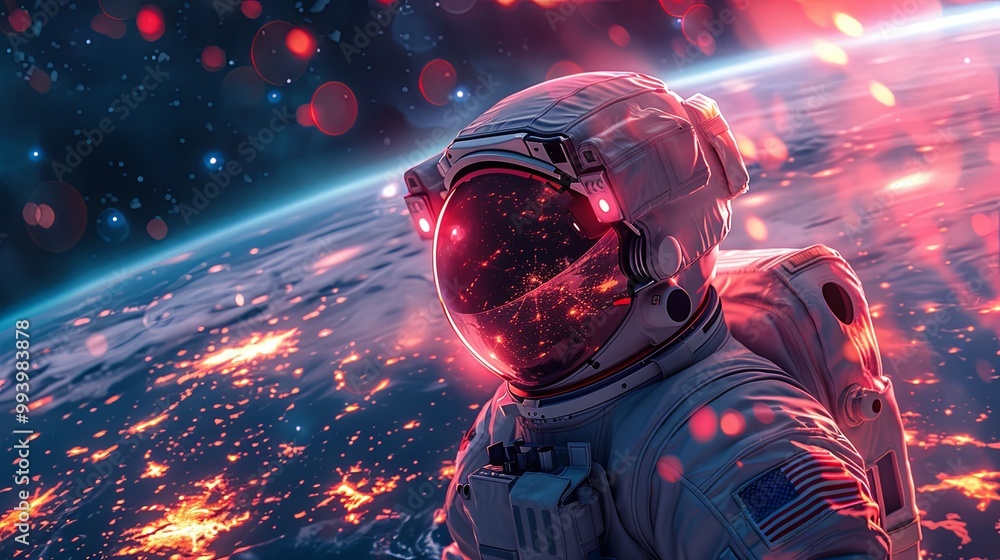 Astronaut look on earth. Cosmonaut floating in air in weightlessness on spaceship and looking outside. Universe explorer and adventure, snugly vector scene Astronaut look on earth. Cosmonaut floating in air in weightlessness on spaceship and looking outside. Universe explorer and adventure, snugly vector scene