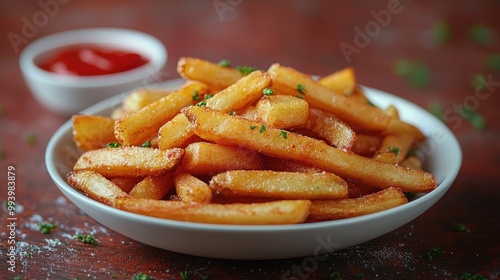 Delicious Plate of French Fries with Ketchup Perfect for Casual Dining or Food Blogs