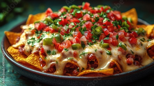 Delicious Plate of Nachos with Melted Cheese Perfect for Fiesta Celebrations