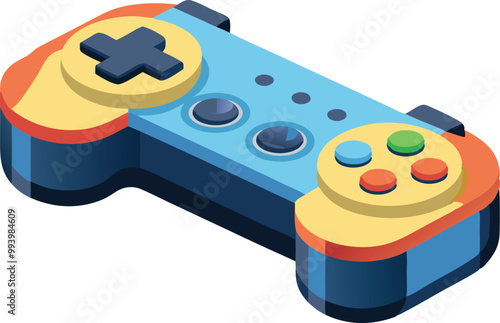 Colorful game controller in isometric view, technology and gaming concept illustration