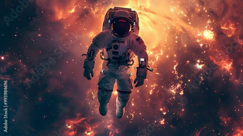 Astronaut look on earth. Cosmonaut floating in air in weightlessness on spaceship and looking outside. Universe explorer and adventure, snugly vector scene