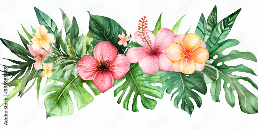 Tropical Flower and Leaf Watercolor Illustration Tropical Flower and Leaf Watercolor Illustration