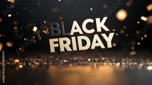 Black Friday Sale. Dark background golden text lettering photo