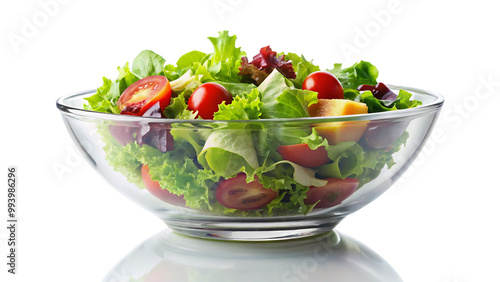 Fresh salad bowl filled with vibrant greens, cherry tomatoes, and colorful vegetables, perfect for healthy meal or side dish