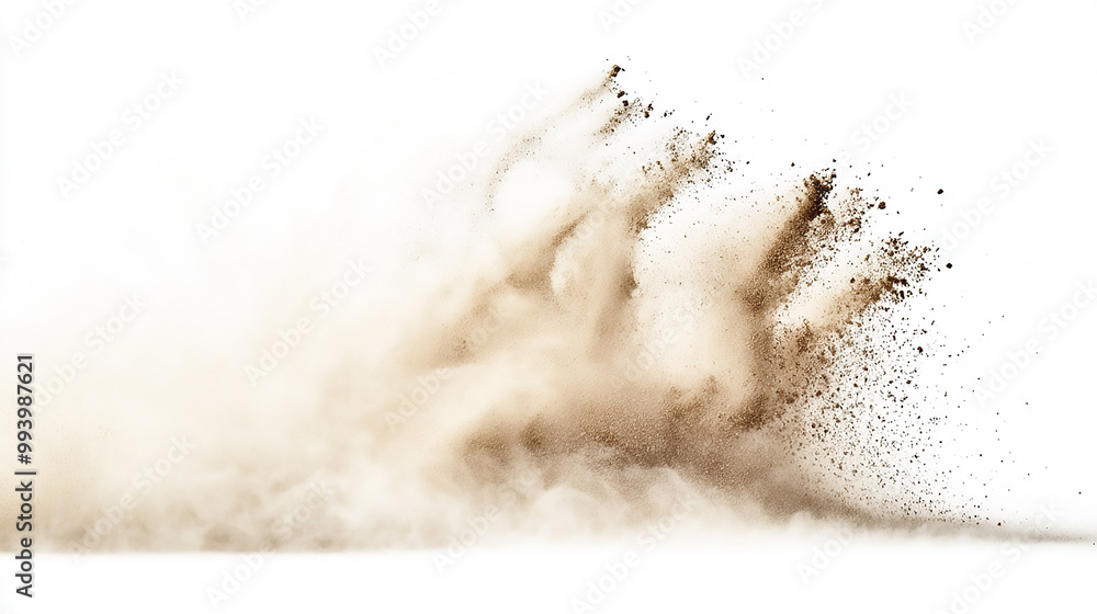 .Abstract dust explosion on white background. .Abstract dust explosion on white background.