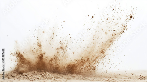 .Abstract dust explosion on white background.