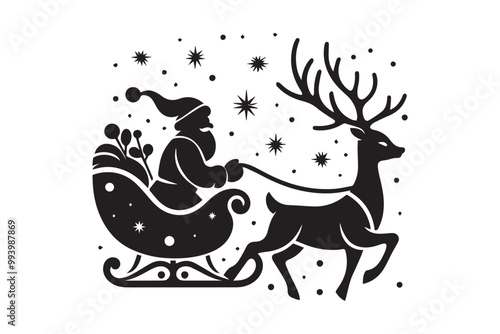 Santa Claus and his reindeer Christmas sleigh sled vector elements silhouette isolated in white background