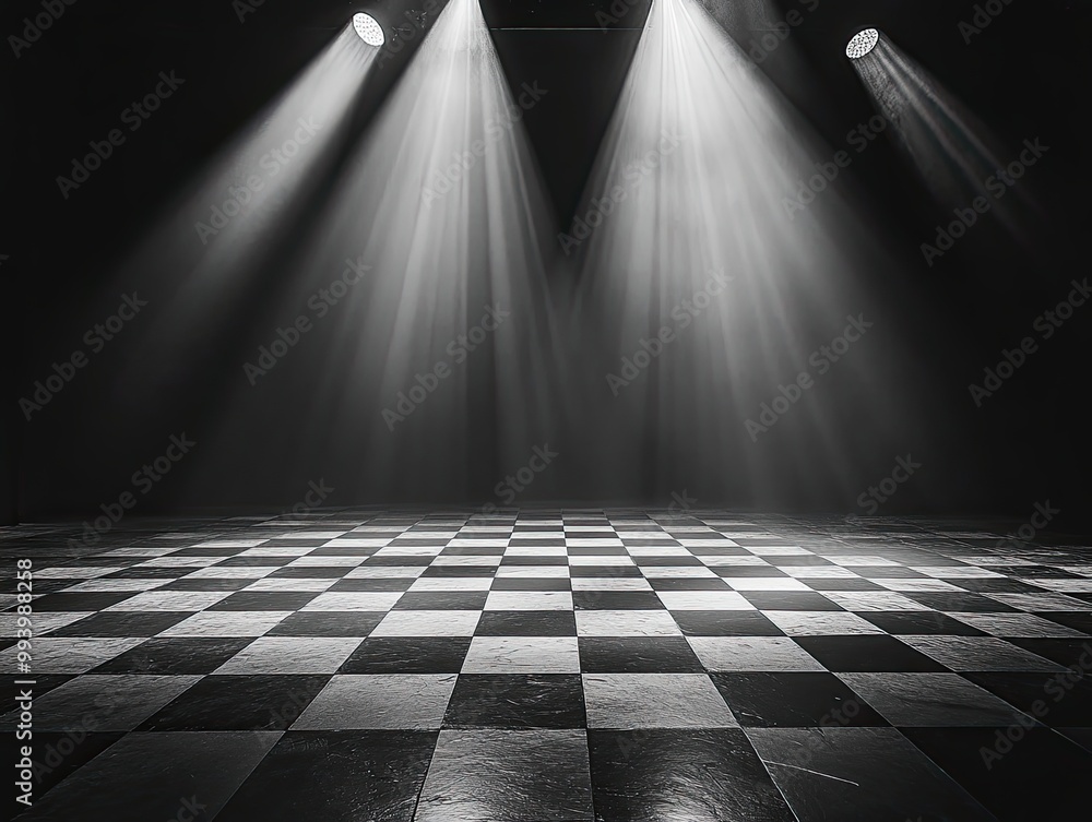 Obraz premium A dark room with a checkered floor