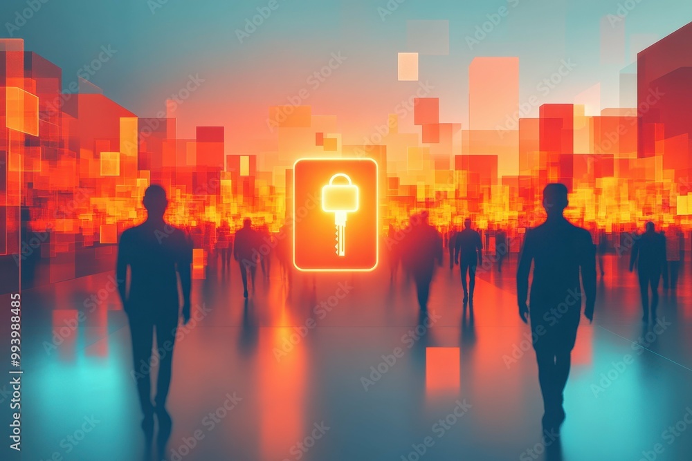 A human figure with a glowing digital key floating in front of them symbolizing access to secure information A human figure with a glowing digital key floating in front of them symbolizing access to secure information