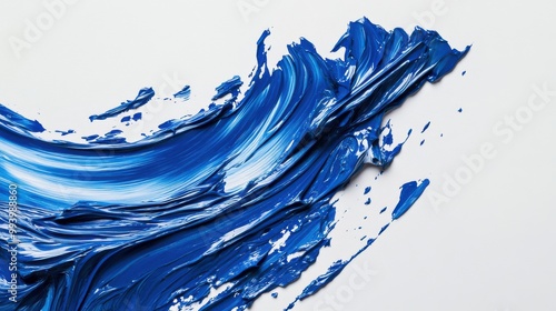 Expressive chaotic strokes of blue oil paint on a white canvas. Splashes of blue acrylic paint on a white background. The concept of sea waves. Abstract background. An element for the design photo