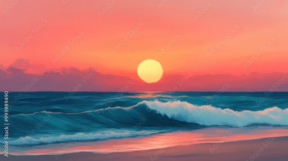 Tranquil Sunset Over the Calming Ocean Waves Tranquil Sunset Over the Calming Ocean Waves