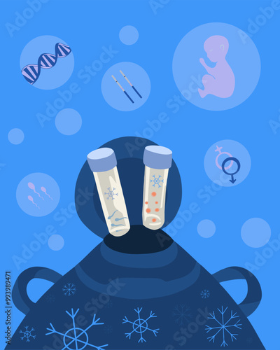 Laboratory equipment displays frozen eggs and sperm samples, illustrating the cryopreservation process for fertility preservation