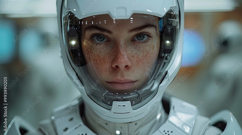 Close-Up of a Female Astronaut in Futuristic Helmet Close-Up of a Female Astronaut in Futuristic Helmet