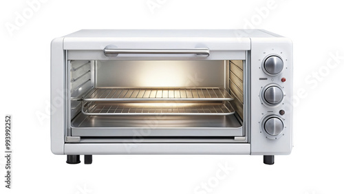 modern toaster oven with clean white exterior, featuring spacious interior and two wire racks. This appliance is perfect for baking, toasting, and reheating food efficiently photo