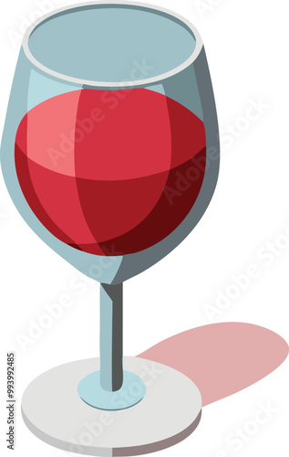 Isometric glass of red wine, food and beverage concept illustration