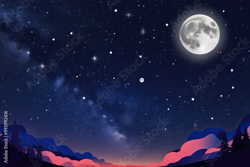 Vibrant Night Sky Art Featuring Stars and Moon Illustration