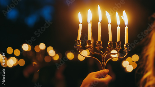 Celebrate Hanukkah with a festive evening of Jewish music and dance. Feature traditional Hanukkah songs, klezmer music, and even contemporary Jewish bands. Ai generated photo