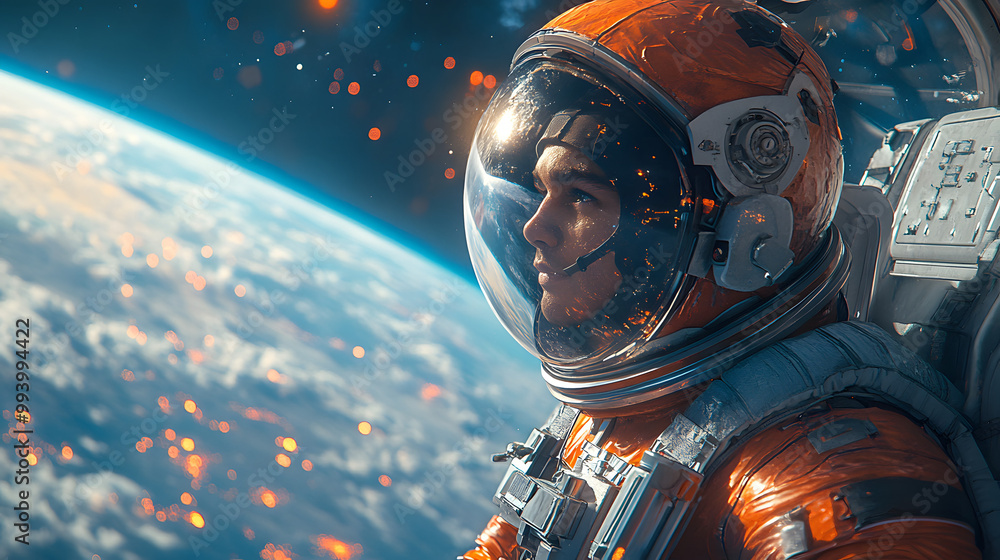 An Astronaut Looks Out of the Window at Earth from Inside the Spacecraft
An Astronaut Looks Out of the Window at Earth from Inside the Spacecraft