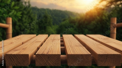 Bridge under construction using eco-friendly materials like bamboo and recycled steel, surrounded by nature, Sustainability, Digital Art photo