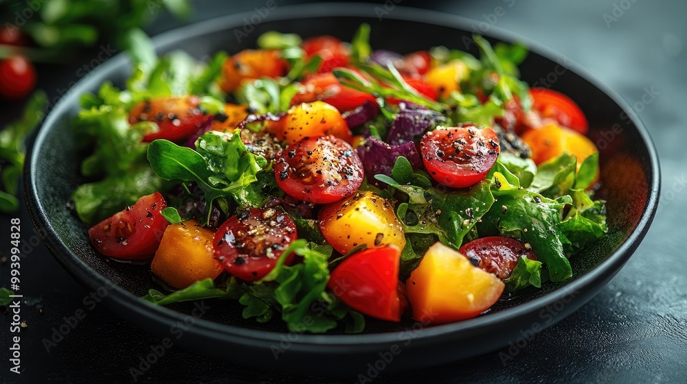 A Colorful Plate of Fresh Salad Loaded with Vibrant Vegetables and Spices for Healthy Eating A Colorful Plate of Fresh Salad Loaded with Vibrant Vegetables and Spices for Healthy Eating