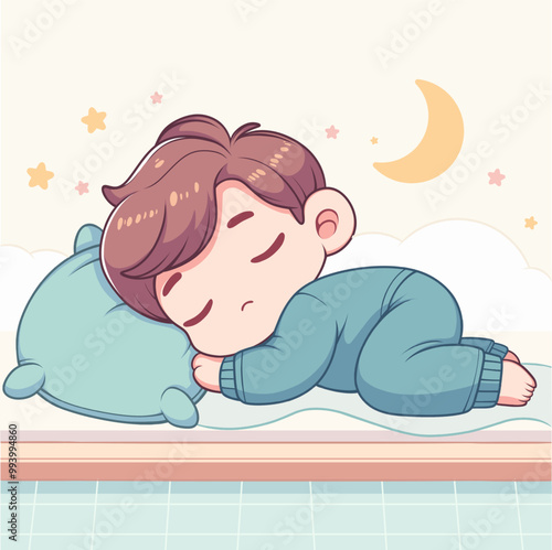 Cute Boy Sleeping Vector Illustration