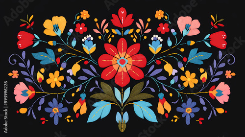 Slovak folk embroidery sticker design. Folk Art. Illustration