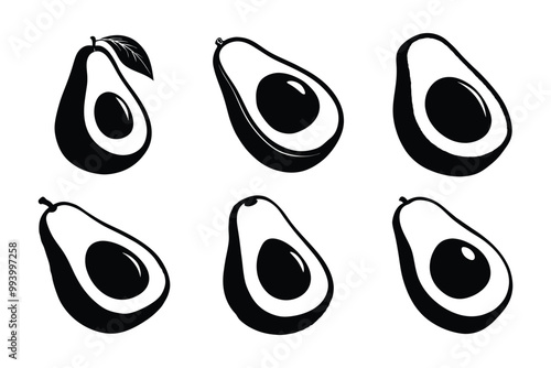 Avocado silhouette design bundle set in creative vector clip art with white background