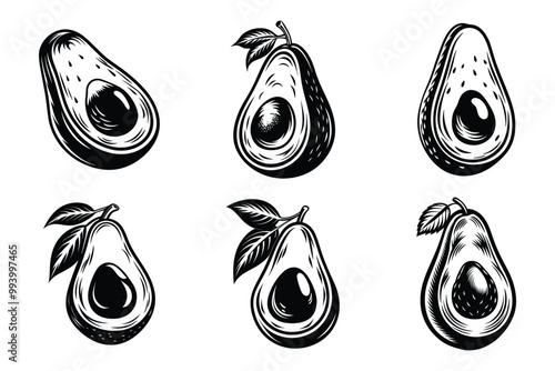 Avocado silhouette design bundle set in creative vector clip art with white background