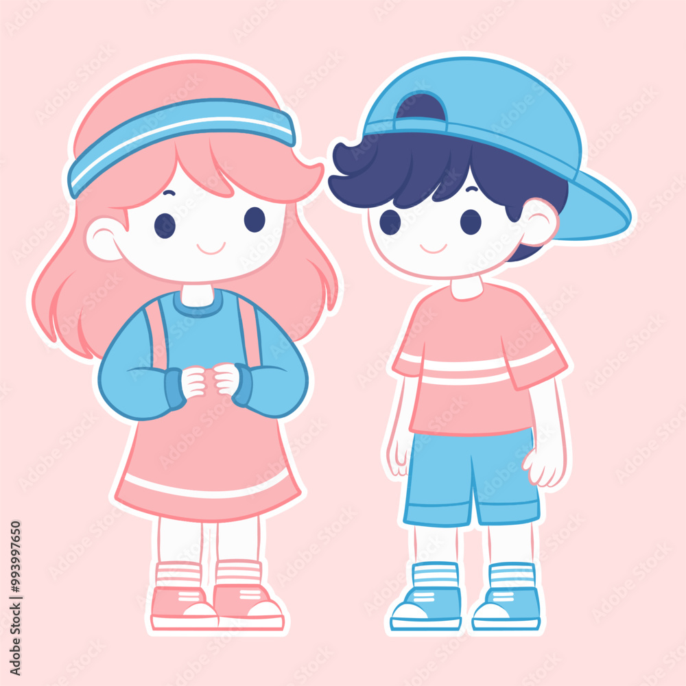 Girl And Boy Cartoon Character Flat Design Illustration Girl And Boy Cartoon Character Flat Design Illustration