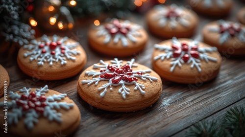 Festively Decorated Christmas Cookies on a Wooden Table Perfect for Holiday Celebrations